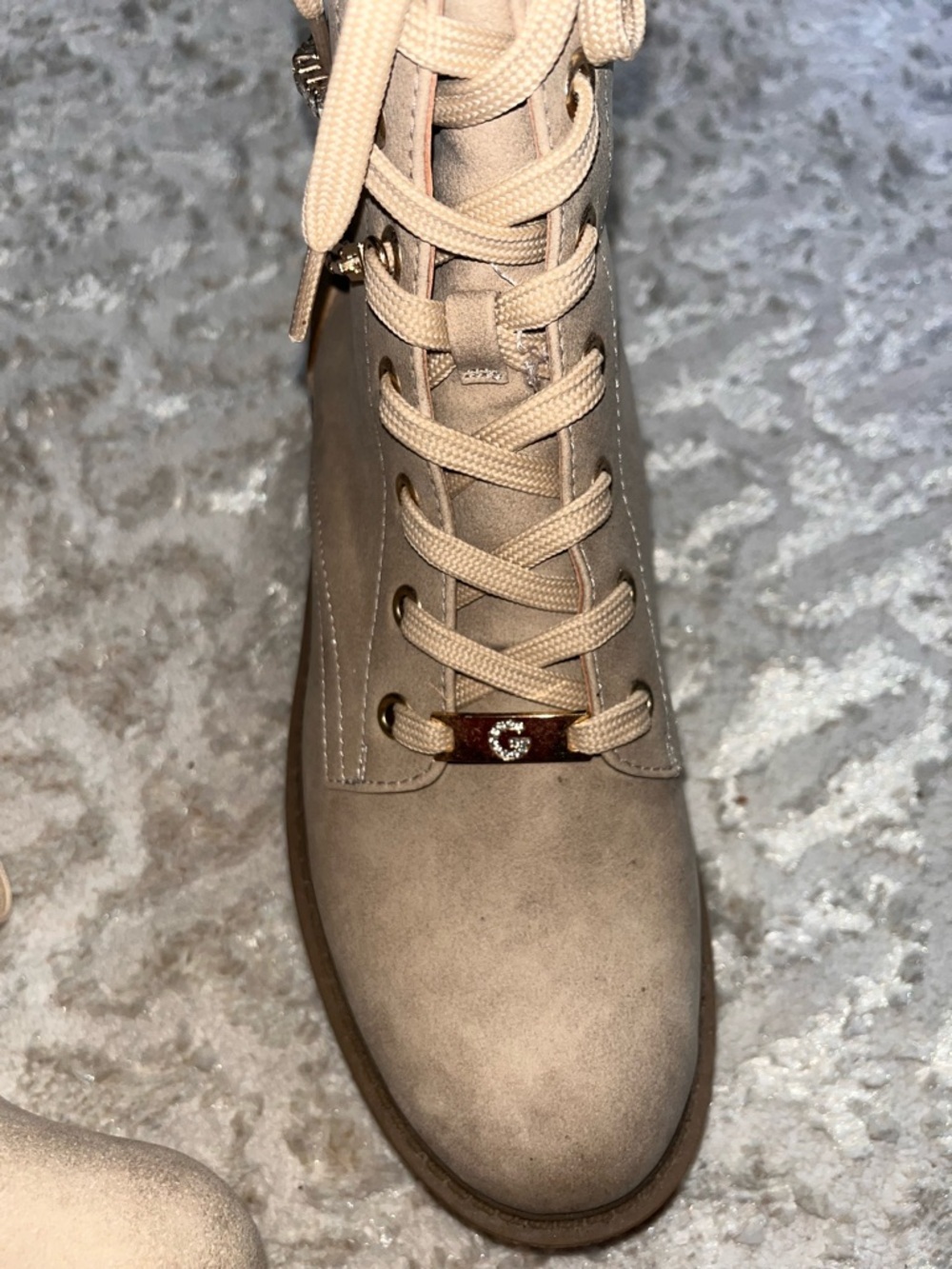 C Taupe Lace-Up Combat Boots with Chain & Rhinestone Accent - Picture 3 of 6